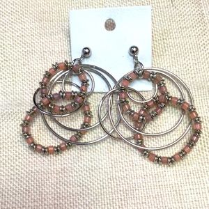 FREE PEOPLE Silver and Pink Beaded Hoop Earrings